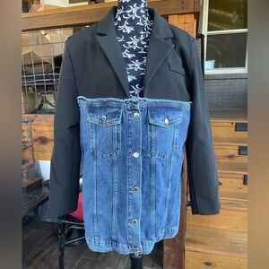 Two-Tone Black and Blue Women's Blazer Jacket